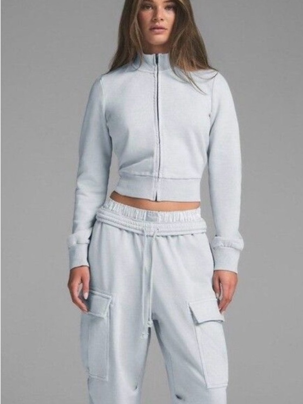 SKIMS SET zen blue boyfriend fleece cargo pant + track jacket